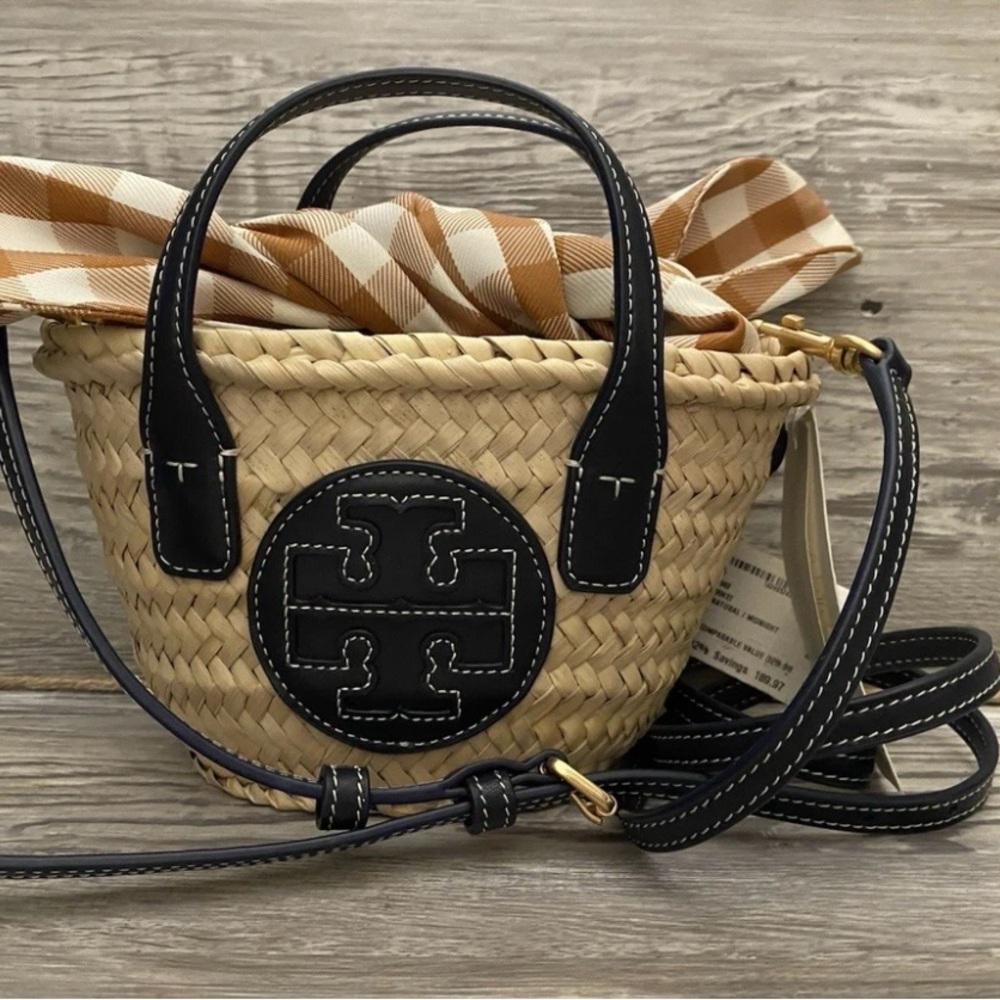 Tory Burch Ella Straw Micro Basket Mini Handbag Tote Purse Natural
Midnight